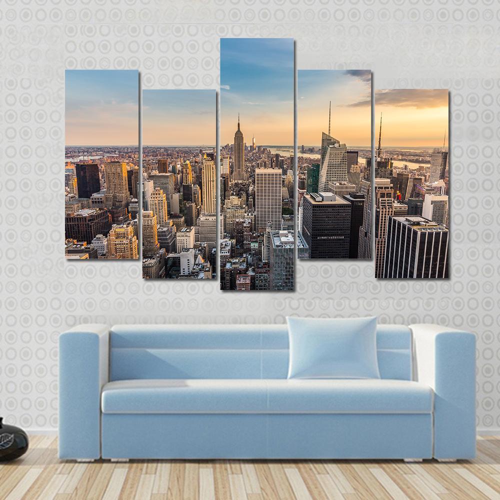 NY Midtown Skyline Canvas Wall Art-5 Pop-Gallery Wrap-47" x 32"-Tiaracle