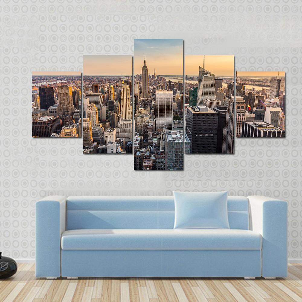 NY Midtown Skyline Canvas Wall Art-5 Star-Gallery Wrap-62" x 32"-Tiaracle