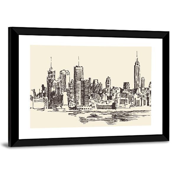 New York City Sketch Canvas Wall Art-3 Horizontal-Gallery Wrap-25" x 16"-Tiaracle
