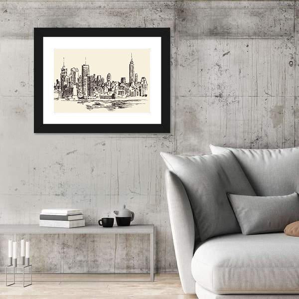 New York City Sketch Canvas Wall Art-3 Horizontal-Gallery Wrap-25" x 16"-Tiaracle