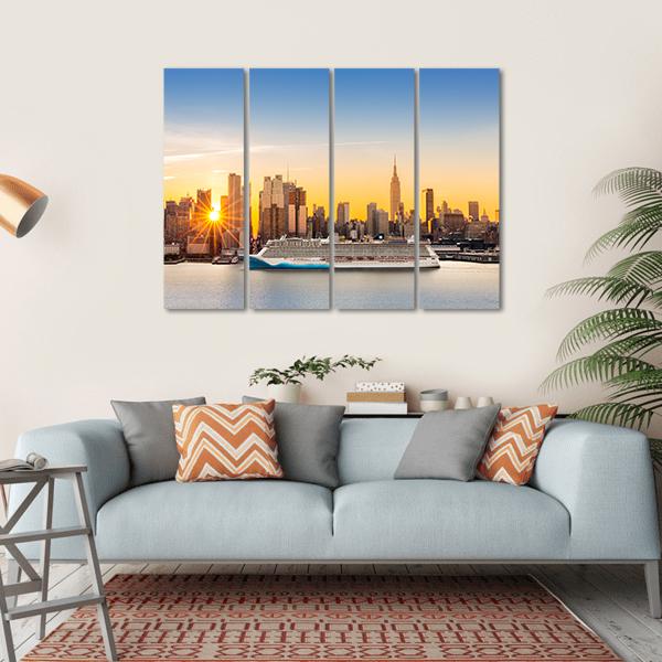 New York City Skyline Canvas Wall Art-4 Horizontal-Gallery Wrap-34" x 24"-Tiaracle