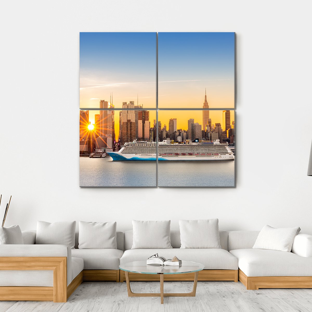 New York City Skyline Canvas Wall Art-4 Square-Gallery Wrap-17" x 17"-Tiaracle