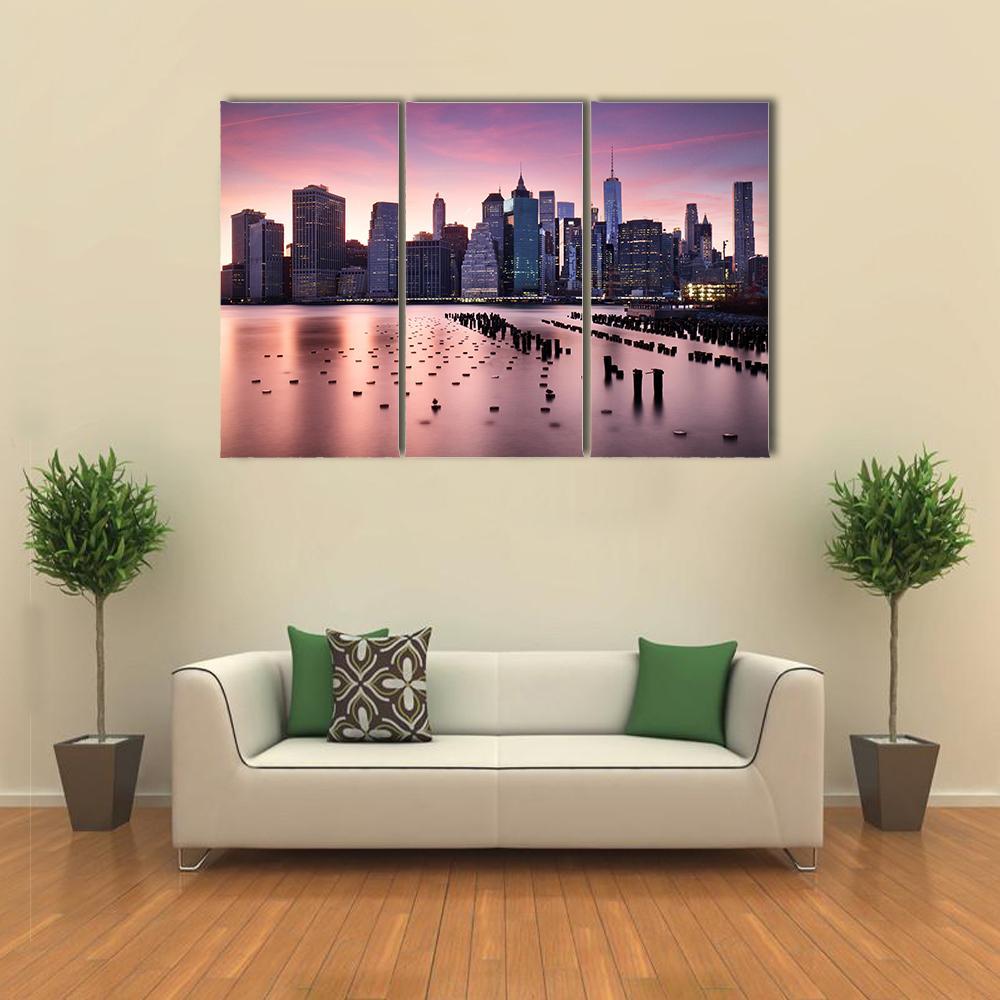NY City Skyline Canvas Wall Art-3 Horizontal-Gallery Wrap-37" x 24"-Tiaracle
