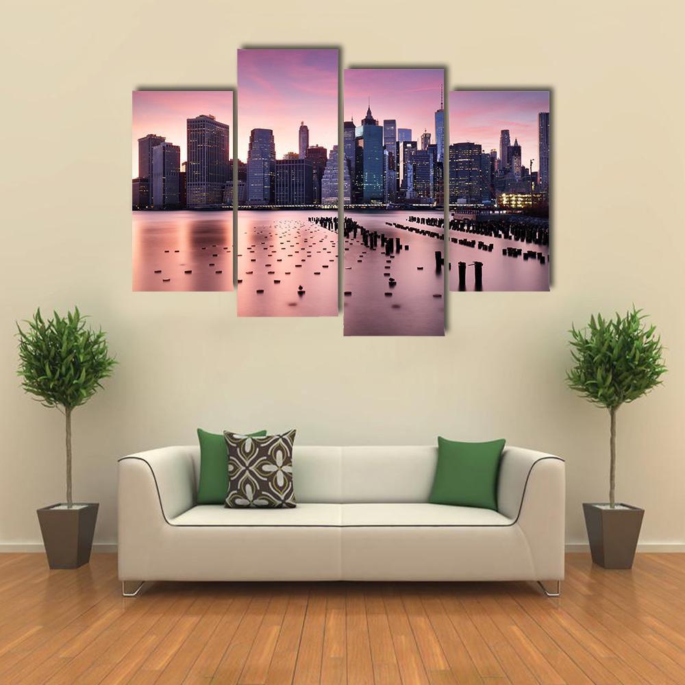 NY City Skyline Canvas Wall Art-4 Pop-Gallery Wrap-50" x 32"-Tiaracle
