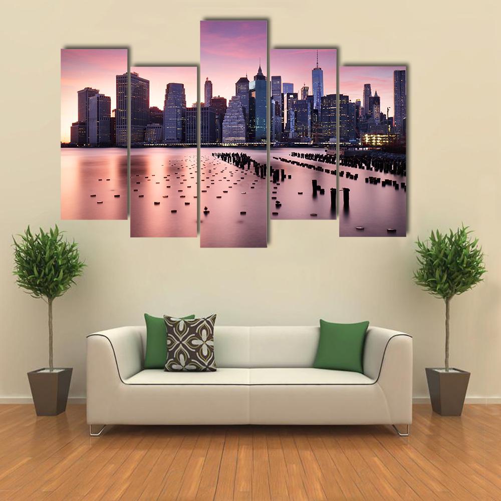 NY City Skyline Canvas Wall Art-5 Pop-Gallery Wrap-47" x 32"-Tiaracle