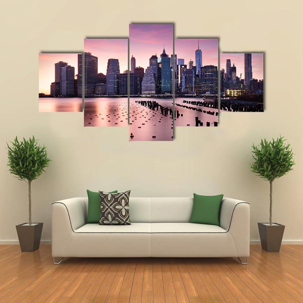 NY City Skyline Canvas Wall Art-5 Star-Gallery Wrap-62" x 32"-Tiaracle