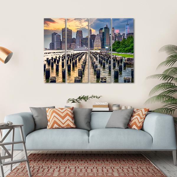 NY Skyline On East River Canvas Wall Art-4 Horizontal-Gallery Wrap-34" x 24"-Tiaracle