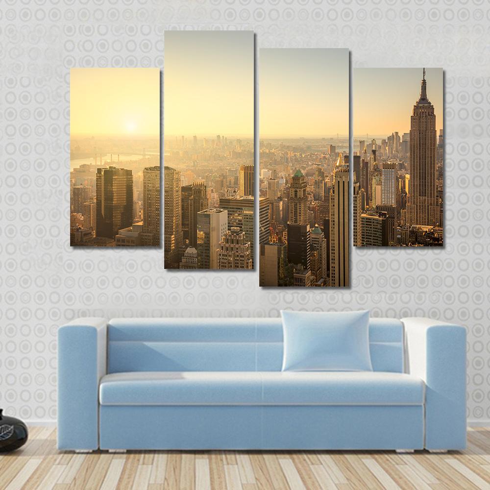 NY Skyline With Urban Skyscrapers Canvas Wall Art-4 Pop-Gallery Wrap-50" x 32"-Tiaracle