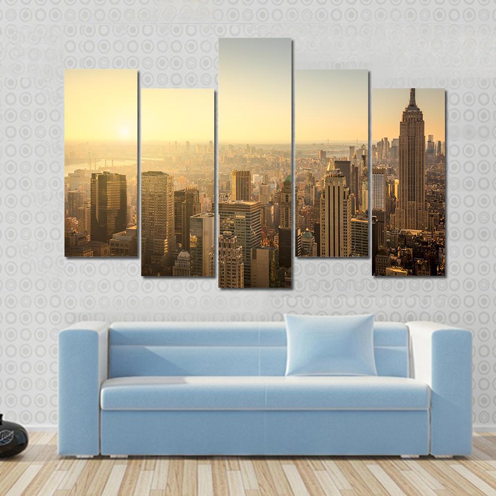 NY Skyline With Urban Skyscrapers Canvas Wall Art-5 Pop-Gallery Wrap-47" x 32"-Tiaracle