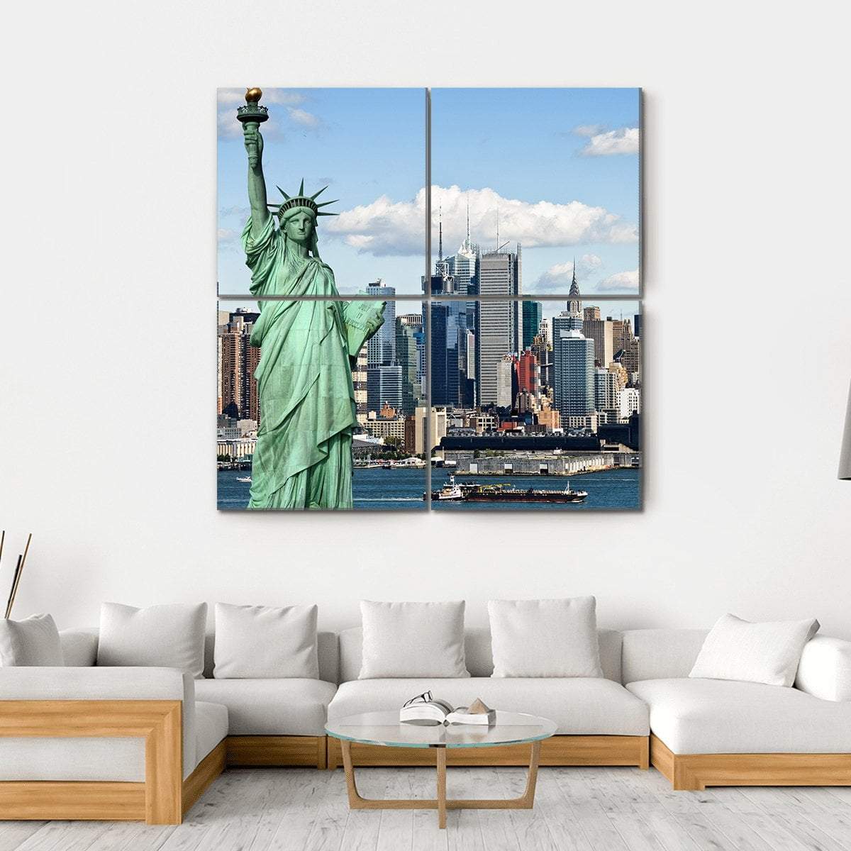 NY City With Liberty Statue Canvas Wall Art-4 Square-Gallery Wrap-17" x 17"-Tiaracle