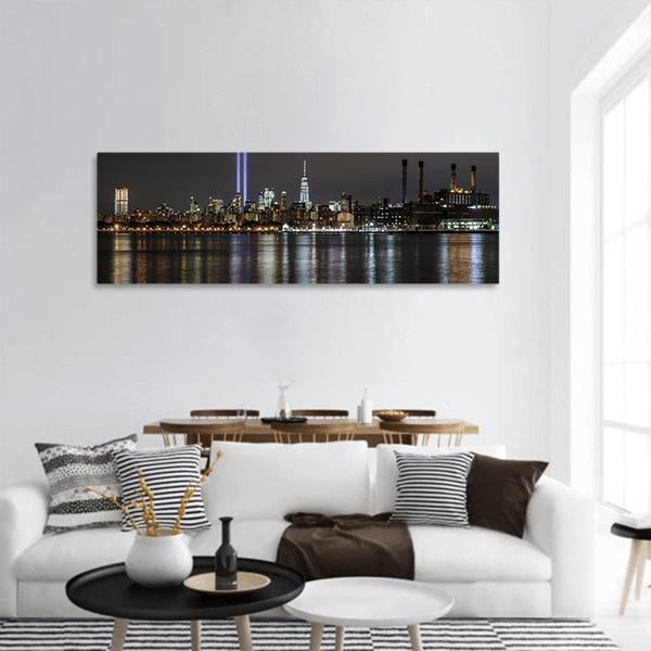 NY Cityscape At Night Panoramic Canvas Wall Art-1 Piece-36" x 12"-Tiaracle