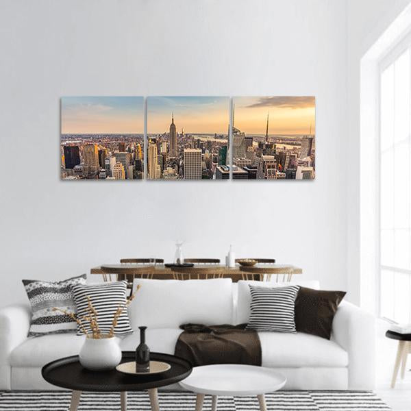 NY Midtown Skyline Panoramic Canvas Wall Art-3 Piece-25" x 08"-Tiaracle