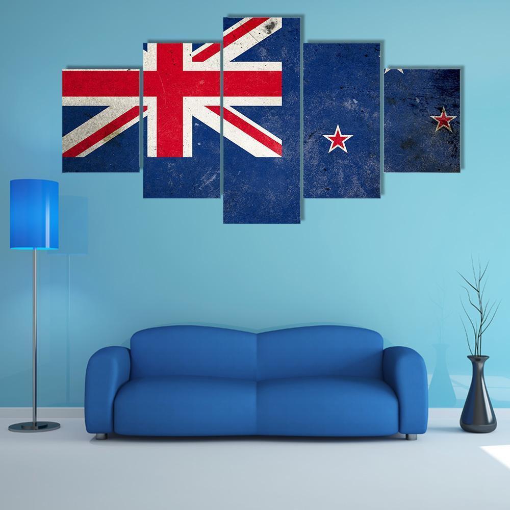 New Zealand Flag Canvas Wall Art-5 Star-Gallery Wrap-62" x 32"-Tiaracle