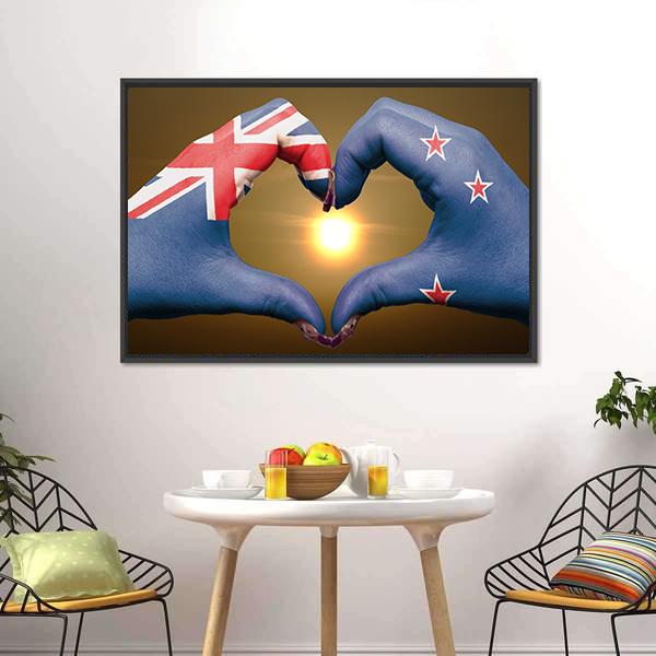 New Zealand Flag On Hands Canvas Wall Art-3 Horizontal-Gallery Wrap-25" x 16"-Tiaracle