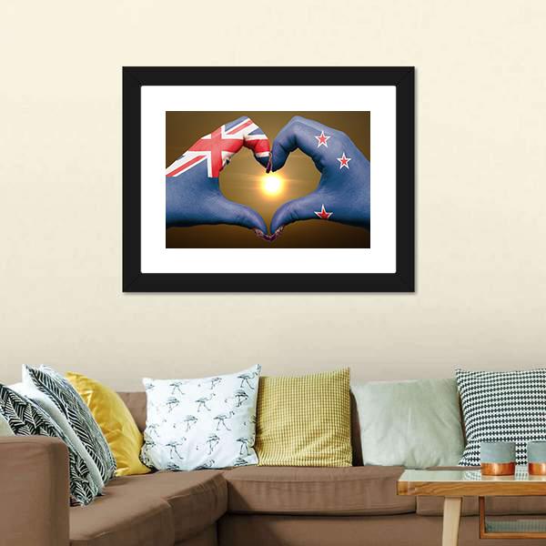 New Zealand Flag On Hands Canvas Wall Art-3 Horizontal-Gallery Wrap-25" x 16"-Tiaracle