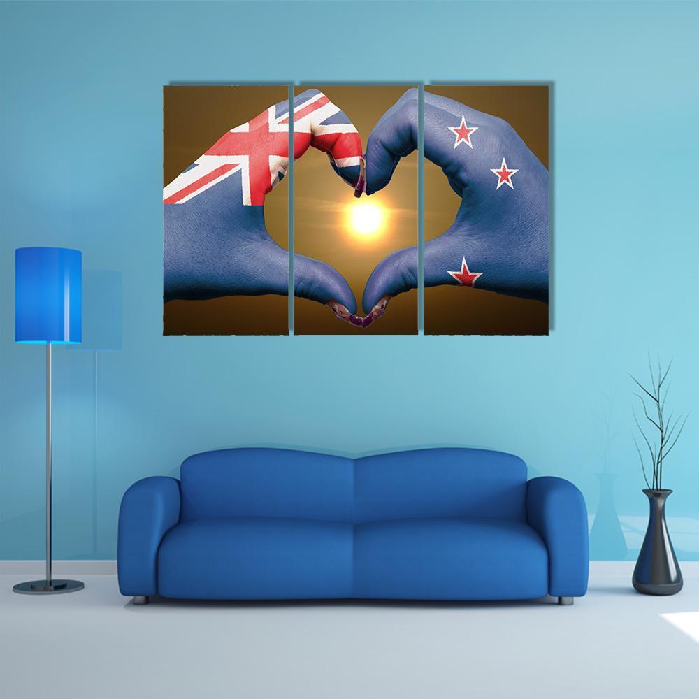 New Zealand Flag On Hands Canvas Wall Art-3 Horizontal-Gallery Wrap-37" x 24"-Tiaracle