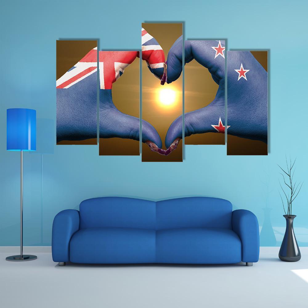 New Zealand Flag On Hands Canvas Wall Art-5 Pop-Gallery Wrap-47" x 32"-Tiaracle