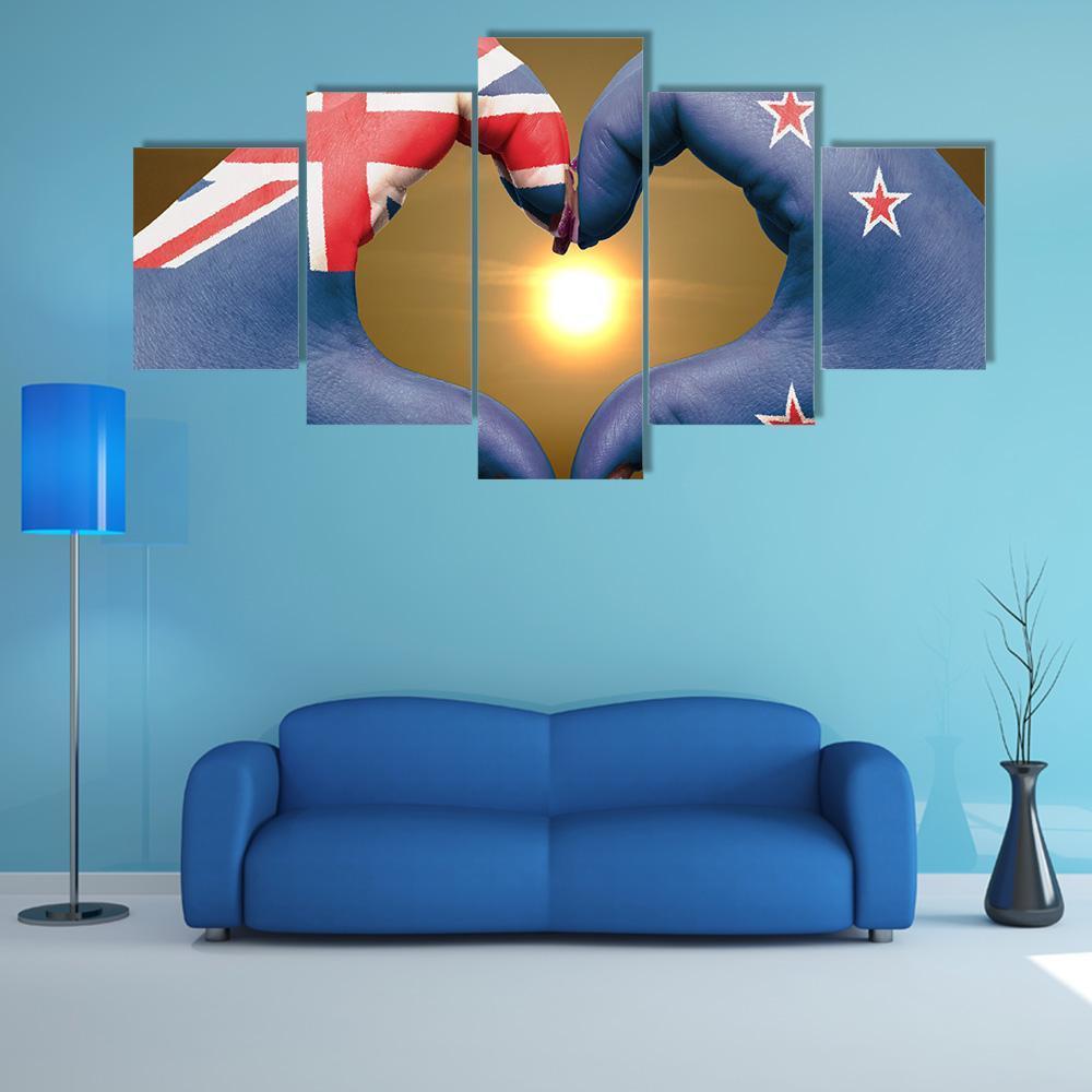 New Zealand Flag On Hands Canvas Wall Art-3 Horizontal-Gallery Wrap-37" x 24"-Tiaracle