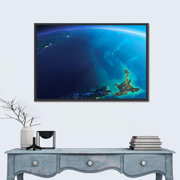 New Zealand From Space Canvas Wall Art-1 Piece-Floating Frame-24" x 16"-Tiaracle