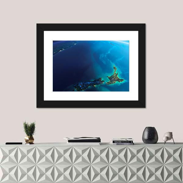 New Zealand From Space Canvas Wall Art-1 Piece-Framed Print-20" x 16"-Tiaracle