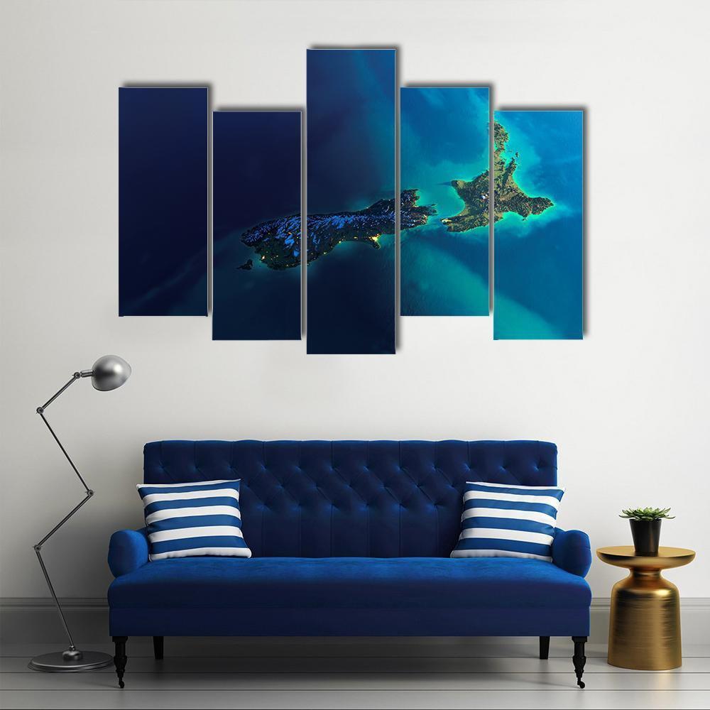 New Zealand From Space Canvas Wall Art-5 Pop-Gallery Wrap-47" x 32"-Tiaracle
