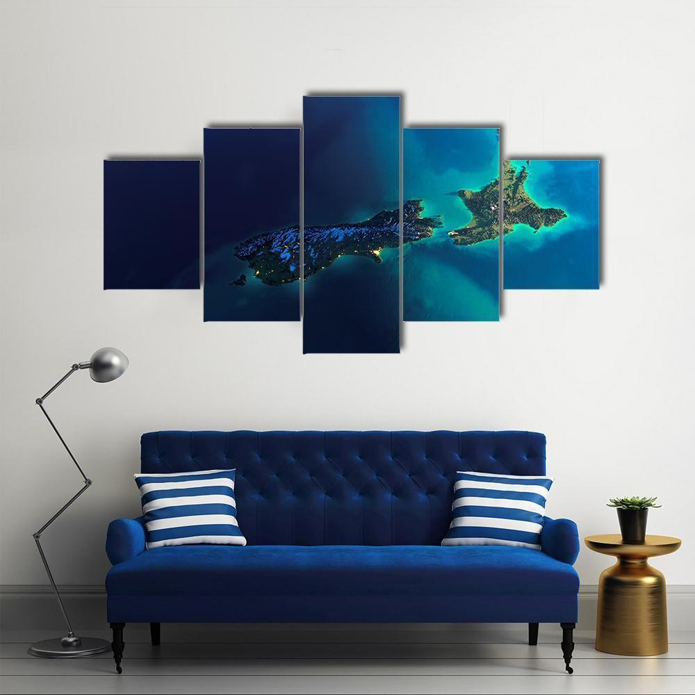 New Zealand From Space Canvas Wall Art-5 Star-Gallery Wrap-62" x 32"-Tiaracle
