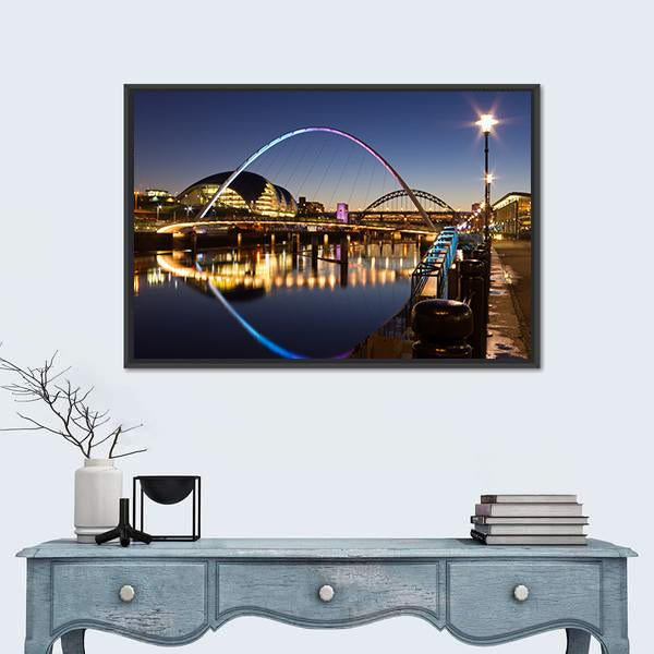 Newcastle Quayside At Night Canvas Wall Art-1 Piece-Floating Frame-24" x 16"-Tiaracle