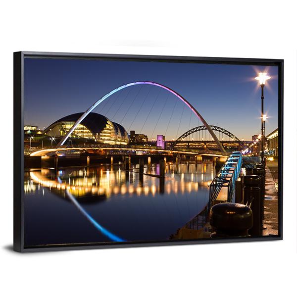 Newcastle Quayside At Night Canvas Wall Art-3 Horizontal-Gallery Wrap-25" x 16"-Tiaracle