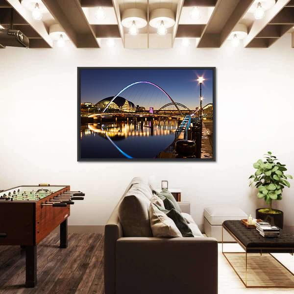 Newcastle Quayside At Night Canvas Wall Art-3 Horizontal-Gallery Wrap-25" x 16"-Tiaracle