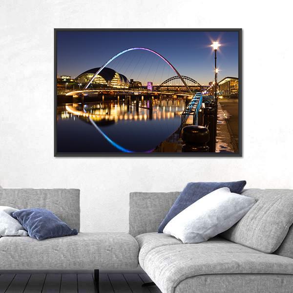 Newcastle Quayside At Night Canvas Wall Art-3 Horizontal-Gallery Wrap-25" x 16"-Tiaracle