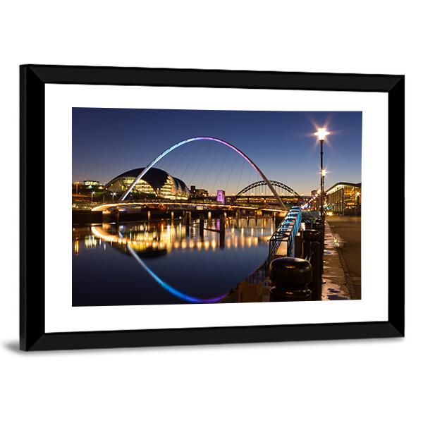 Newcastle Quayside At Night Canvas Wall Art-3 Horizontal-Gallery Wrap-25" x 16"-Tiaracle