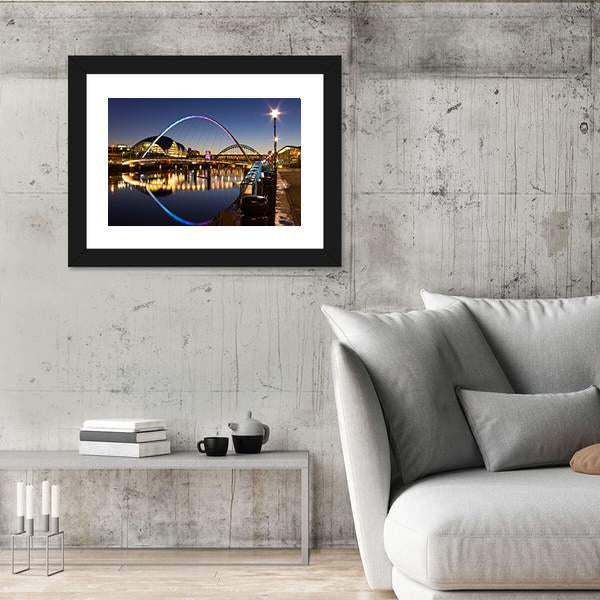 Newcastle Quayside At Night Canvas Wall Art-3 Horizontal-Gallery Wrap-25" x 16"-Tiaracle