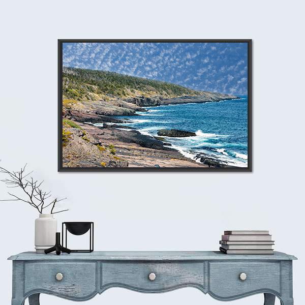 Newfoundland Sea Shore Canada Canvas Wall Art-1 Piece-Floating Frame-24" x 16"-Tiaracle