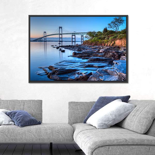 Newport Bridge From Taylor Canvas Wall Art-3 Horizontal-Gallery Wrap-25" x 16"-Tiaracle