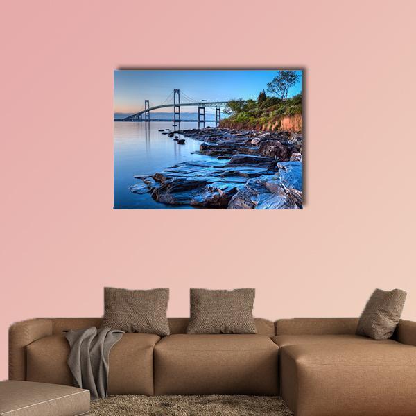 Newport Bridge From Taylor Canvas Wall Art-1 Piece-Gallery Wrap-48" x 32"-Tiaracle
