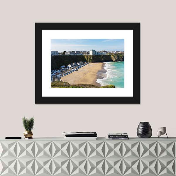 Newquay Beach Of Tolcarne Canvas Wall Art-1 Piece-Framed Print-20" x 16"-Tiaracle