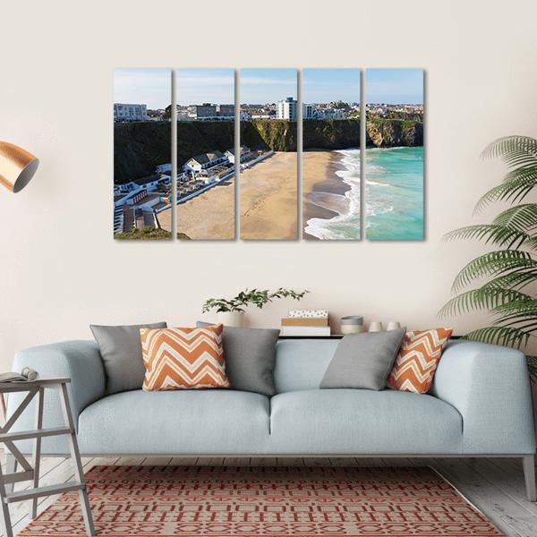 Newquay Beach Of Tolcarne Canvas Wall Art-5 Horizontal-Gallery Wrap-22" x 12"-Tiaracle
