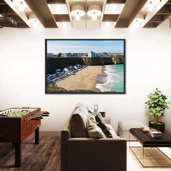 Newquay Beach Of Tolcarne Canvas Wall Art-3 Horizontal-Gallery Wrap-25" x 16"-Tiaracle