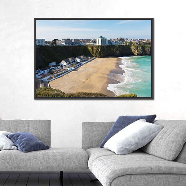 Newquay Beach Of Tolcarne Canvas Wall Art-3 Horizontal-Gallery Wrap-25" x 16"-Tiaracle