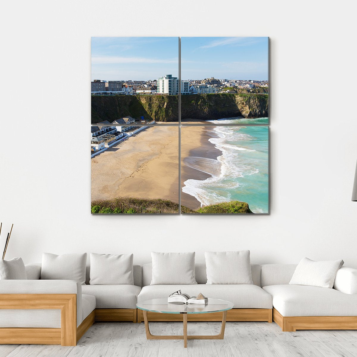 Newquay Beach Of Tolcarne Canvas Wall Art-5 Horizontal-Gallery Wrap-22" x 12"-Tiaracle