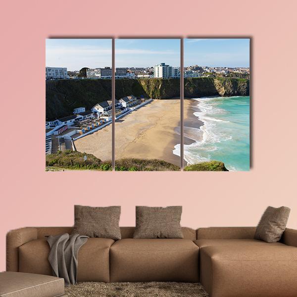 Newquay Beach Of Tolcarne Canvas Wall Art-4 Pop-Gallery Wrap-50" x 32"-Tiaracle