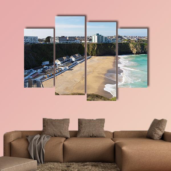 Newquay Beach Of Tolcarne Canvas Wall Art-4 Pop-Gallery Wrap-50" x 32"-Tiaracle