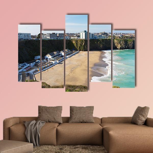 Newquay Beach Of Tolcarne Canvas Wall Art-5 Pop-Gallery Wrap-47" x 32"-Tiaracle