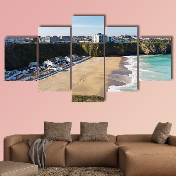 Newquay Beach Of Tolcarne Canvas Wall Art-5 Star-Gallery Wrap-62" x 32"-Tiaracle