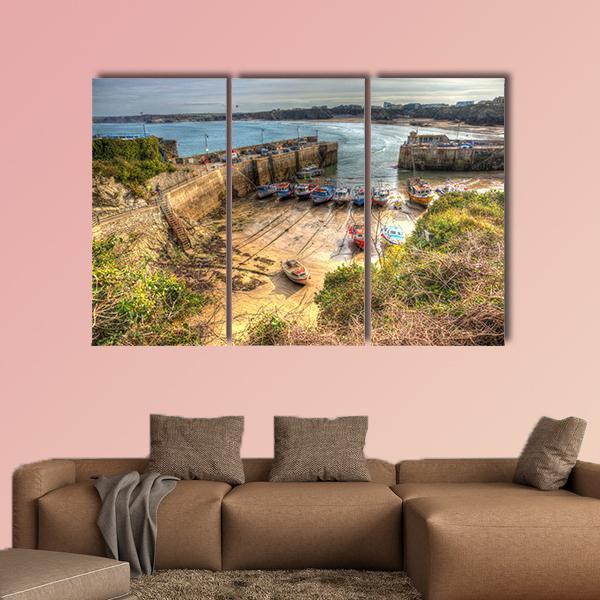 Newquay Harbour UK Canvas Wall Art-3 Horizontal-Gallery Wrap-37" x 24"-Tiaracle