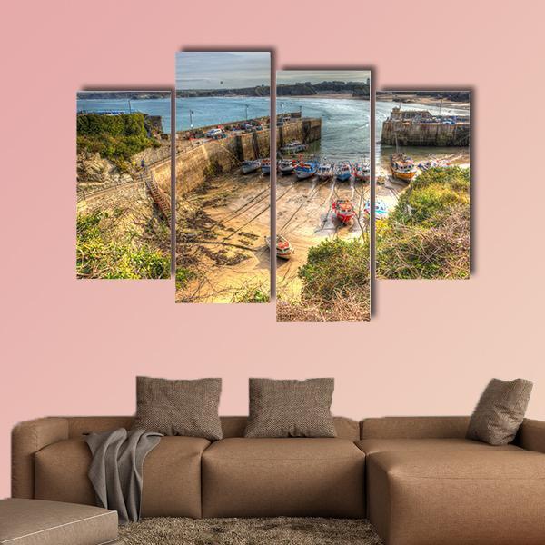 Newquay Harbour UK Canvas Wall Art-4 Pop-Gallery Wrap-50" x 32"-Tiaracle