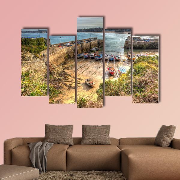 Newquay Harbour UK Canvas Wall Art-5 Pop-Gallery Wrap-47" x 32"-Tiaracle