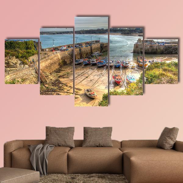 Newquay Harbour UK Canvas Wall Art-5 Star-Gallery Wrap-62" x 32"-Tiaracle