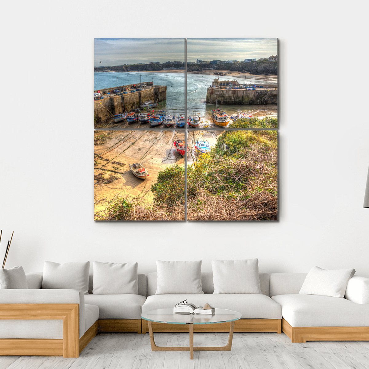Newquay Harbour UK Canvas Wall Art-4 Square-Gallery Wrap-17" x 17"-Tiaracle