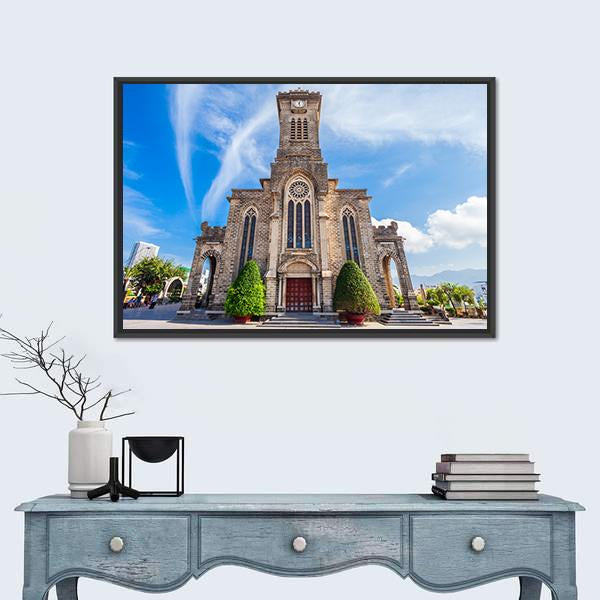 Nha Trang Cathedral Canvas Wall Art-1 Piece-Floating Frame-24" x 16"-Tiaracle